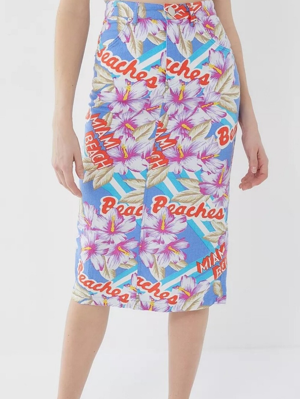 Urban Outfitters Welcome To Miami Blue Floral Beaches Midi Skirt XS